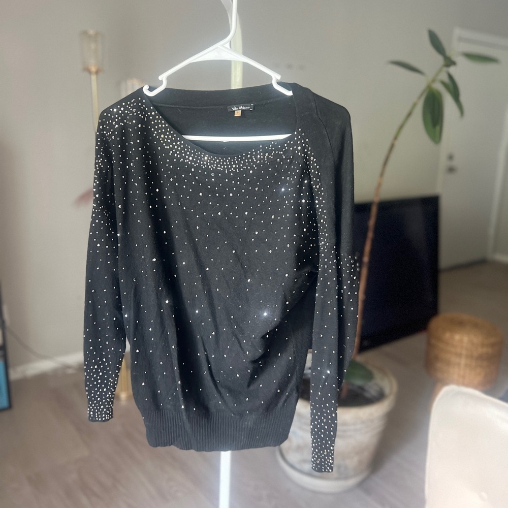 ✨ Dazzle in Diamonds: Valen Valentino Black Crystal Sweater (S) ✨